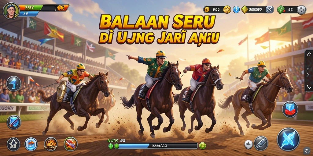 Tampilan seru dari gameplay 777LUCKY saat balapan di trek penuh tantangan.