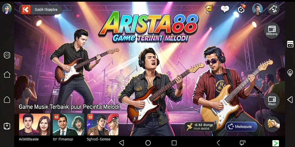Screenshot utama ARISTA88 menampilkan gameplay seru dengan alat musik virtual.