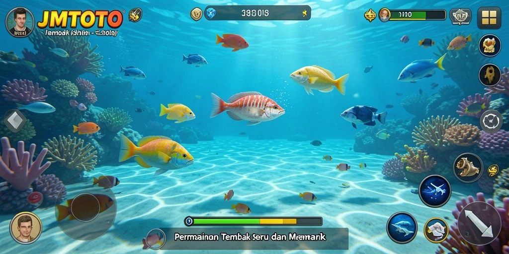 Screenshot menunjukkan aksi seru dalam gameplay Tembak Ikan.