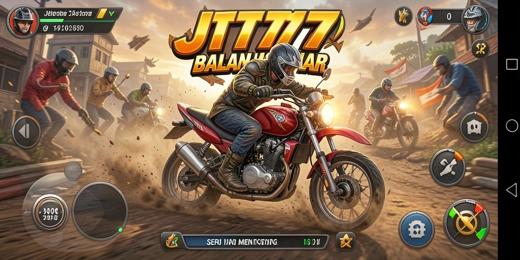 Tampilan gameplay JT777 dengan balapan motor yang seru dan mendebarkan.