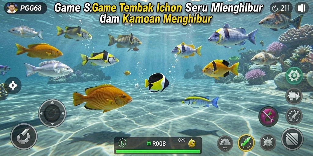 Tampilan gameplay PGG68 dengan aksi menangkap ikan yang seru.