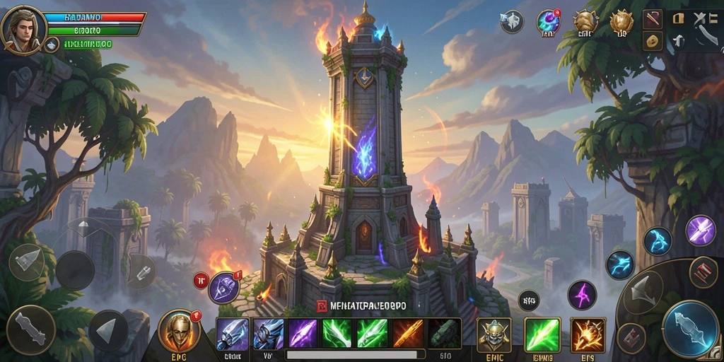 Screenshot gameplay menunjukkan pertahanan menara yang mendebarkan dalam RAJAMPO.